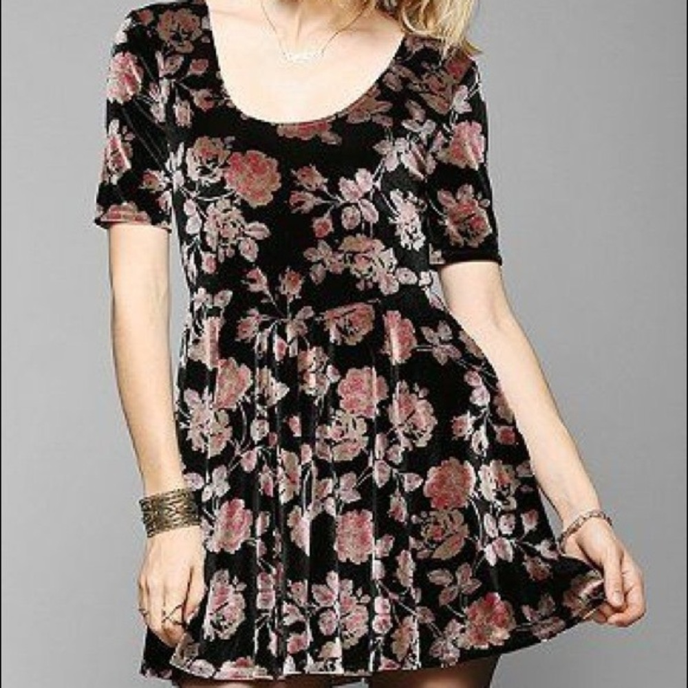 Velvet floral skater dress